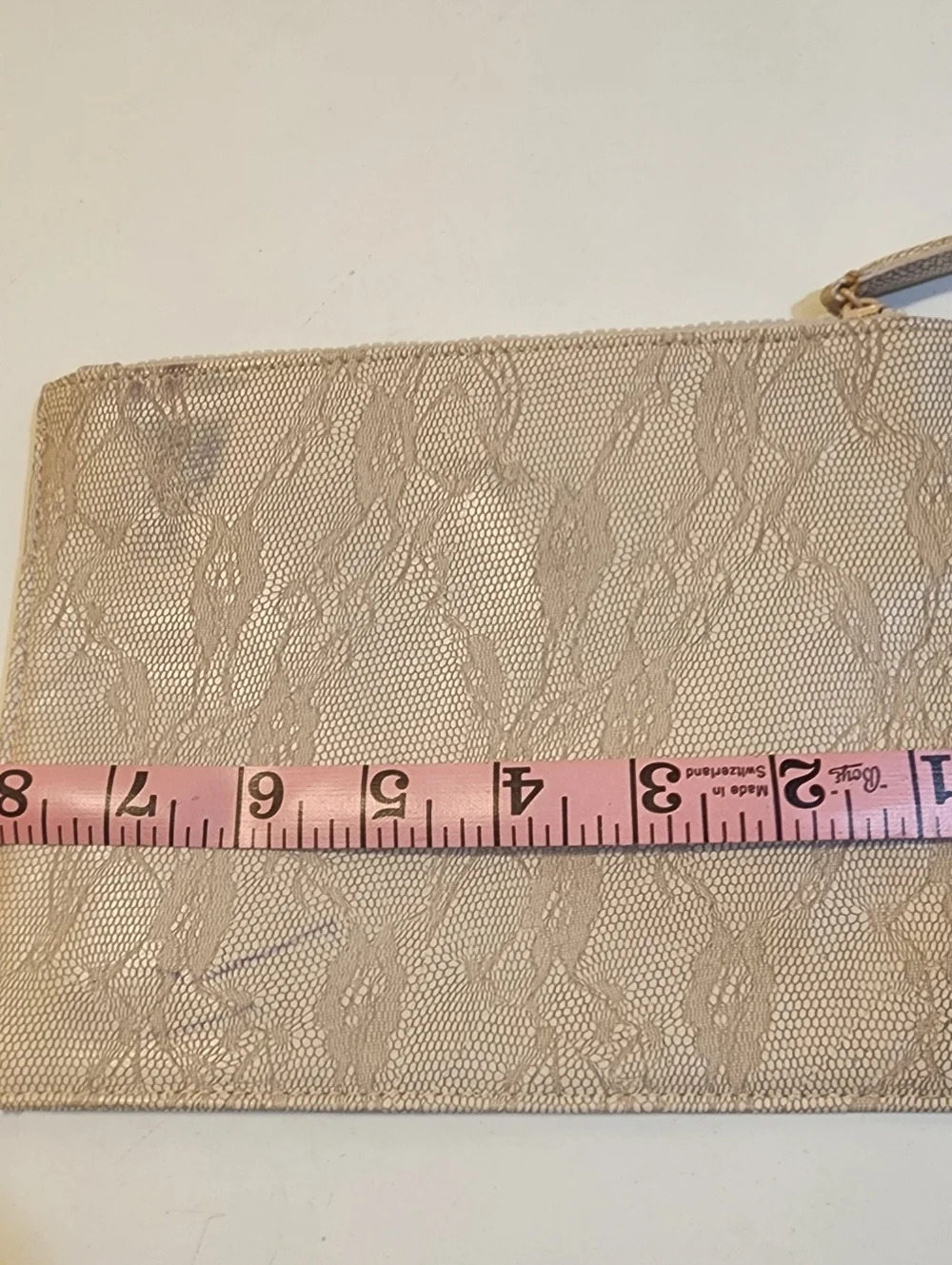 GIVENCHY Lace-Overlay Look Zipper Pouch Clutch in Light Beige